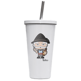 Da Oid Sinzer Griller Edelstahl Trinkbecher mit Strohhalm 480ml Weiss Krottenkopf Front